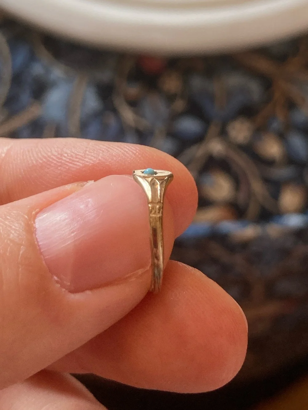 Antique Victorian Turquoise Gold-Filled Ring, Tiny Size, As Is